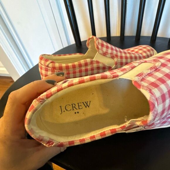 J.Crew pink gingham canvas slip on sneakers 6 - Picture 7 of 10